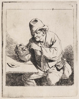 KG 04715
<br/>
Zittende boer, pijp aanstekend
<br/>
<em>Bega, Cornelis (1631/32-1664)</em>